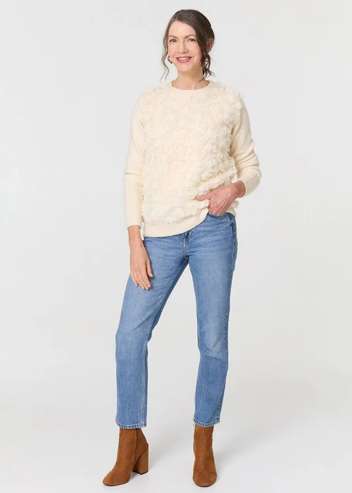 Izabel London Cream Rose Texture Embellished Jumper - Large Image 4