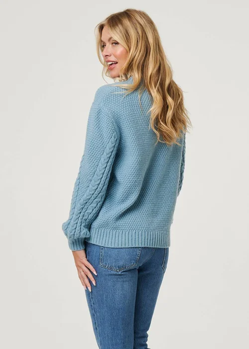 Izabel London Blue Chevron Texture Knit High Neck Jumper - L/XL Image 4
