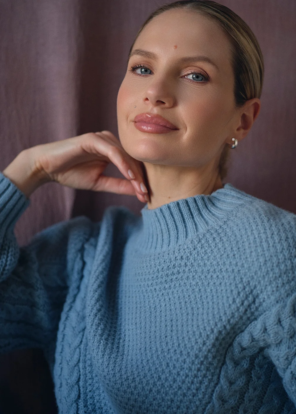 Izabel London Blue Chevron Texture Knit High Neck Jumper - L/XL Image 2