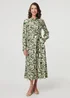 Izabel London Green Printed Long Sleeve Shirt Midi Dress - 14 Image 1