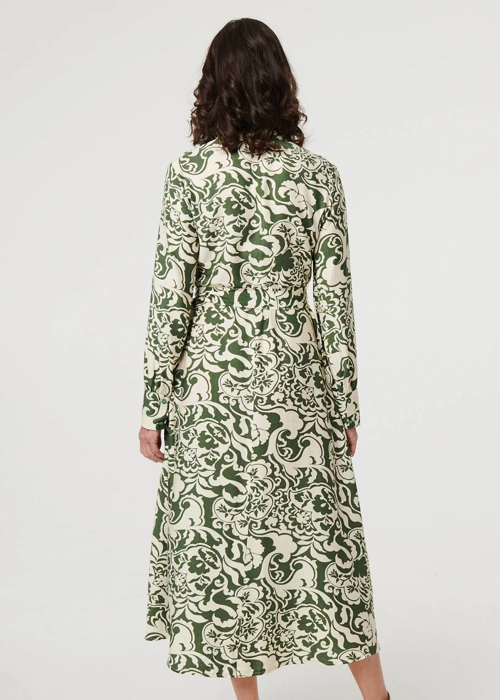 Izabel London Green Printed Long Sleeve Shirt Midi Dress - 14 Image 2