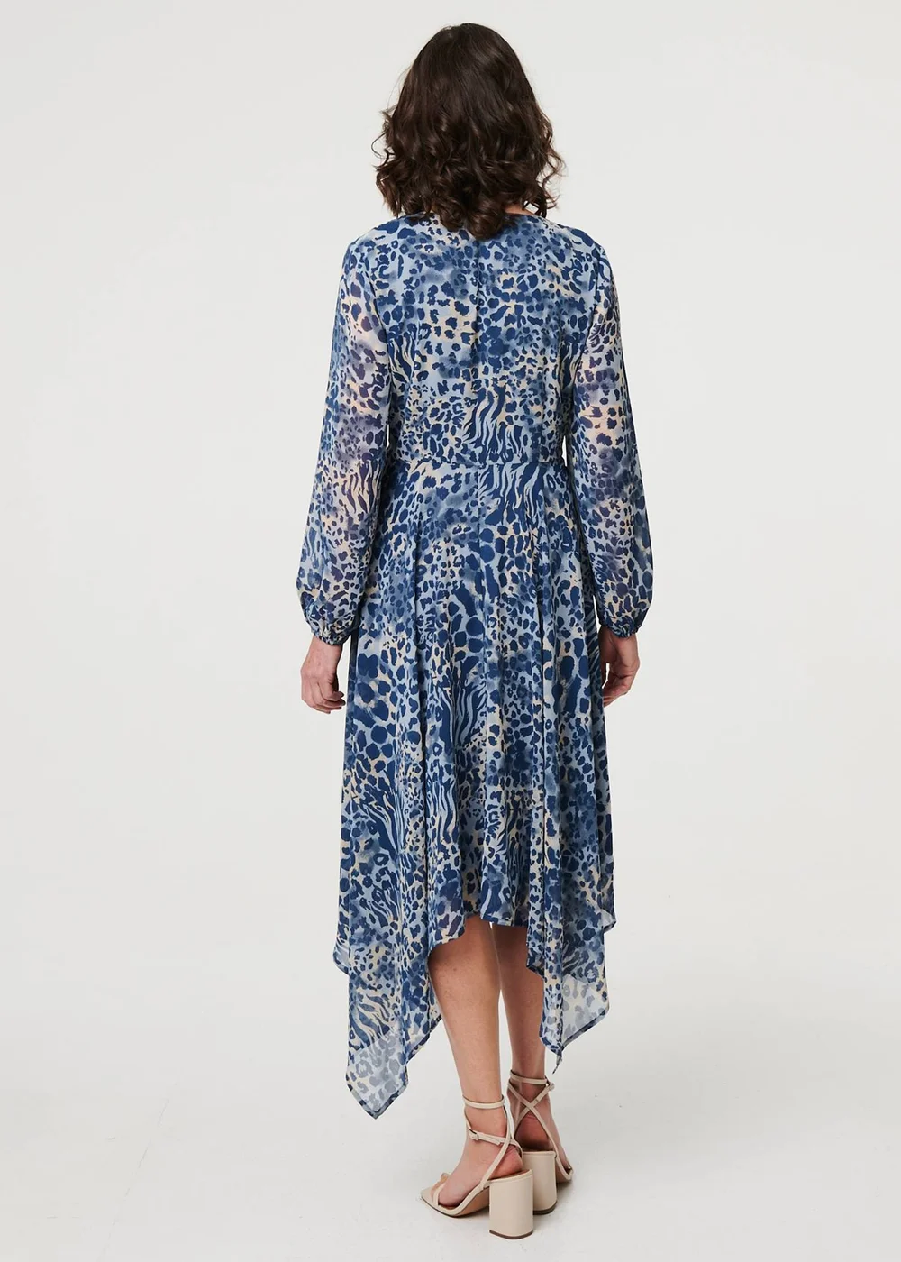 Izabel London Blue Animal Print Sheer Hanky Hem Midi Dress - 16 Image 2