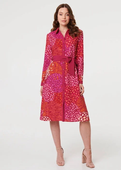 Izabel London Pink Printed Long Sleeve Collared Midi Dress - 8 Image 1
