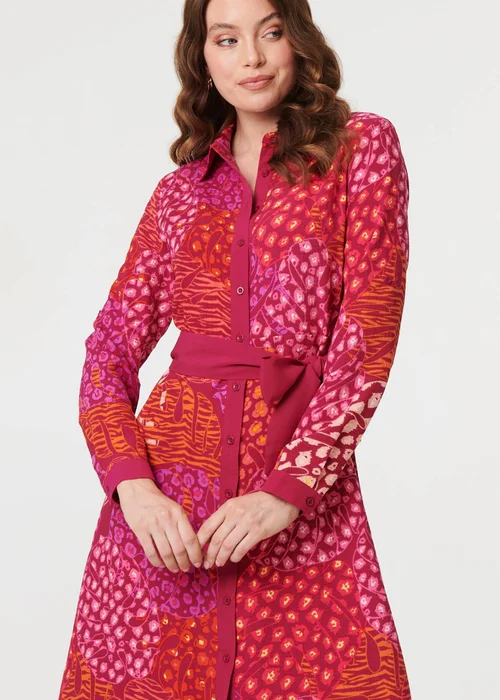 Izabel London Pink Printed Long Sleeve Collared Midi Dress - 8 Image 4