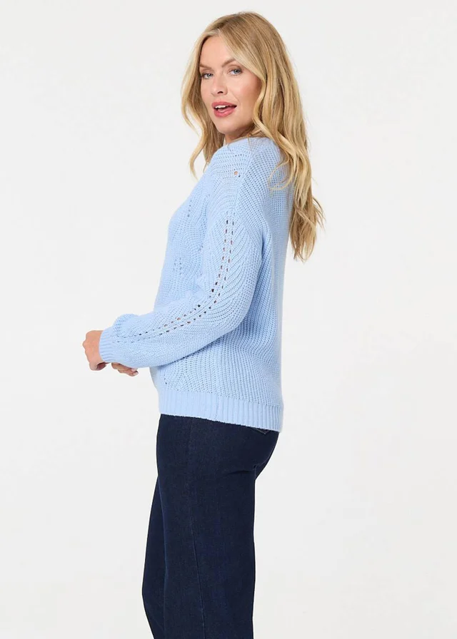 Izabel London Light Blue Textured Knit Relaxed Long Sleeve Jumper