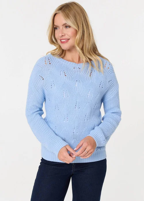 Izabel London Light Blue Textured Knit Relaxed Long Sleeve Jumper - S/M Image 1