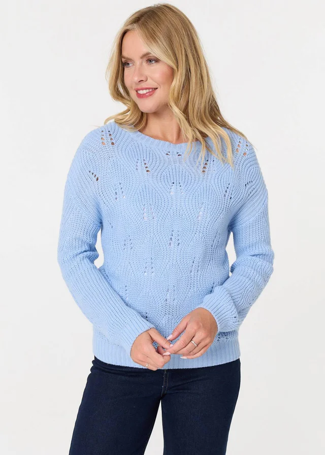Izabel London Light Blue Textured Knit Relaxed Long Sleeve Jumper