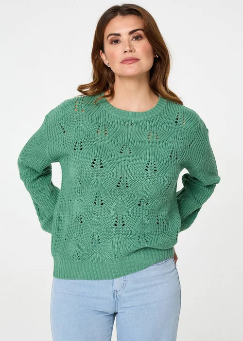 Izabel London Green Textured Knit Relaxed Long Sleeve Jumper - Small/Medium Image 1