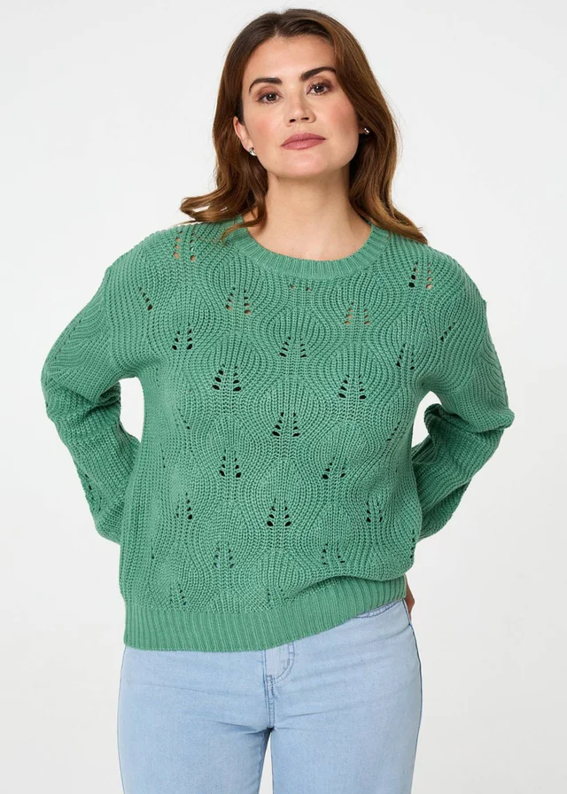 Izabel London Green Textured Knit Relaxed Long Sleeve Jumper
