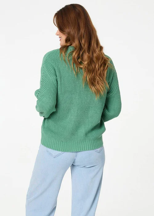 Izabel London Green Textured Knit Relaxed Long Sleeve Jumper - Small/Medium Image 2