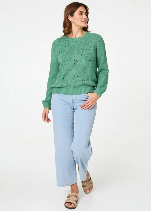 Izabel London Green Textured Knit Relaxed Long Sleeve Jumper - Small/Medium Image 4