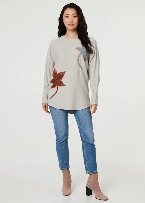 Izabel London Grey Leaf Print Batwing Sleeve Relaxed Top - S/M Image 4