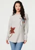 Izabel London Grey Leaf Print Batwing Sleeve Relaxed Top - S/M Image 1