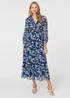 Izabel London Navy Leaf Print Sheer Layer Empire Maxi Dress - 8 Image 1