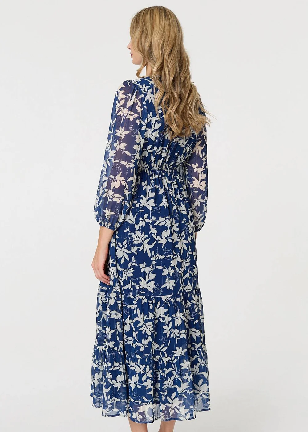 Izabel London Navy Leaf Print Sheer Layer Empire Maxi Dress - 8 Image 2