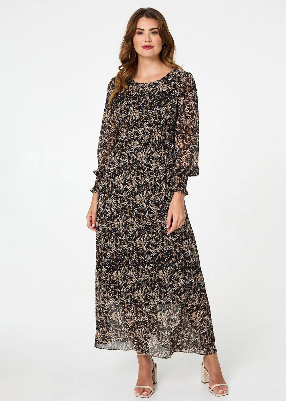 Izabel London Black Printed Long Sleeve Layered Maxi Dress - 18 Image 1