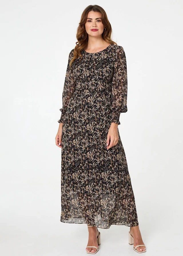 Izabel London Black Printed Long Sleeve Layered Maxi Dress