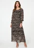 Izabel London Black Printed Long Sleeve Layered Maxi Dress - 18 Image 1