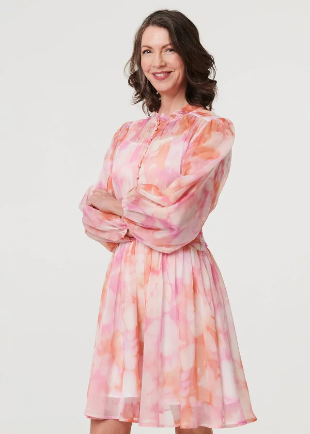 Izabel London Pink High Neck Semi Sheer Short Dress