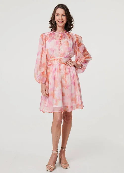 Izabel London Pink High Neck Semi Sheer Short Dress - 10 Image 4