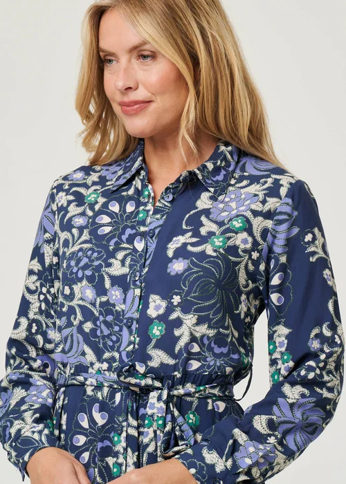 Izabel London Navy Floral Tie Waist Tiered Midi Dress - 14 Image 3