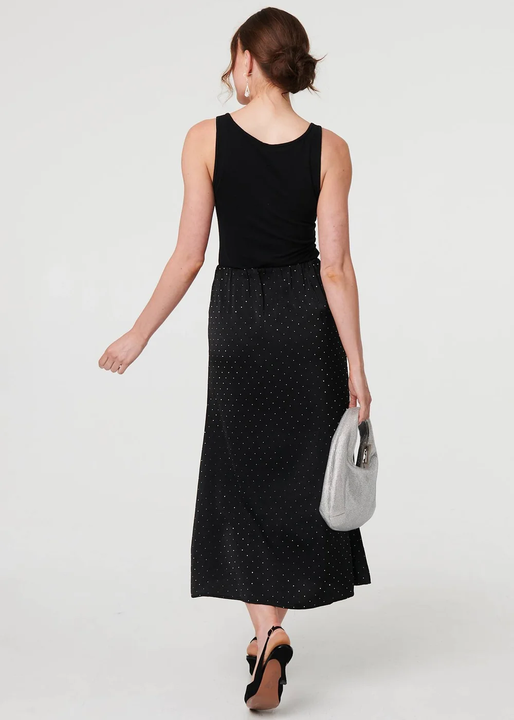 Izabel London Black Diamante Detail High Waist Midi Skirt - 16 Image 2