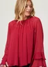 Izabel London Red Semi Sheer Long Sleeve Ruffled Blouse - 12 Image 3