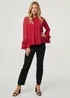 Izabel London Red Semi Sheer Long Sleeve Ruffled Blouse - 12 Image 4