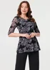 Izabel London Black Floral Relaxed Semi Sheer Peplum Blouse - 10 Image 1