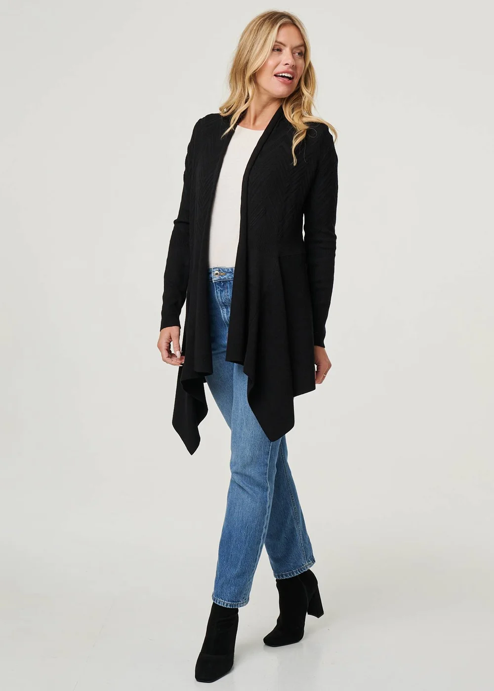 Izabel London Black Longline Curve Hem Open Front Cardigan - 8 Image 1