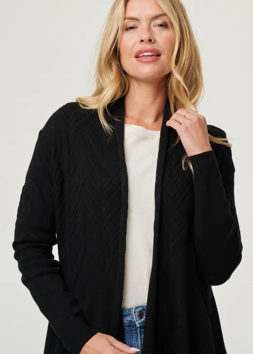 Izabel London Black Longline Curve Hem Open Front Cardigan - 8 Image 3