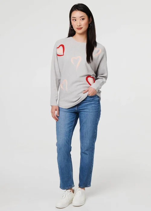 Izabel London Grey Heart Print Batwing Sleeve Jumper - M/L Image 4