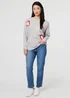Izabel London Grey Heart Print Batwing Sleeve Jumper - M/L Image 4
