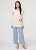 Izabel London Beige Heart Print Batwing Sleeve Jumper - S/M Image 4