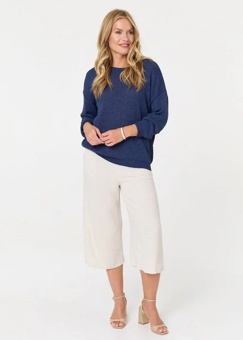 Izabel London Navy Relaxed Long Sleeve Drop Shoulder Jumper - M/L Image 4