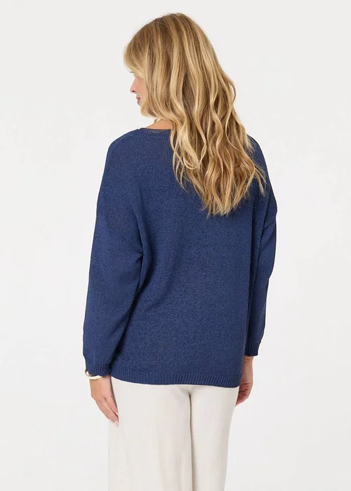 Izabel London Navy Relaxed Long Sleeve Drop Shoulder Jumper - M/L Image 2