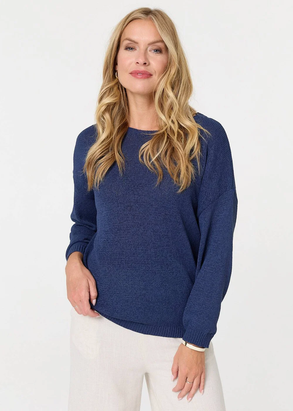 Izabel London Navy Relaxed Long Sleeve Drop Shoulder Jumper - M/L Image 1