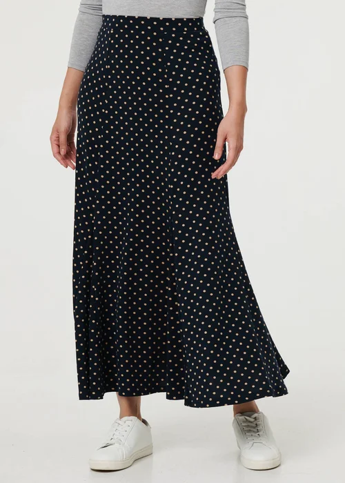 Izabel London Navy Polka Dot Print High Waist Maxi Skirt - 10 Image 3