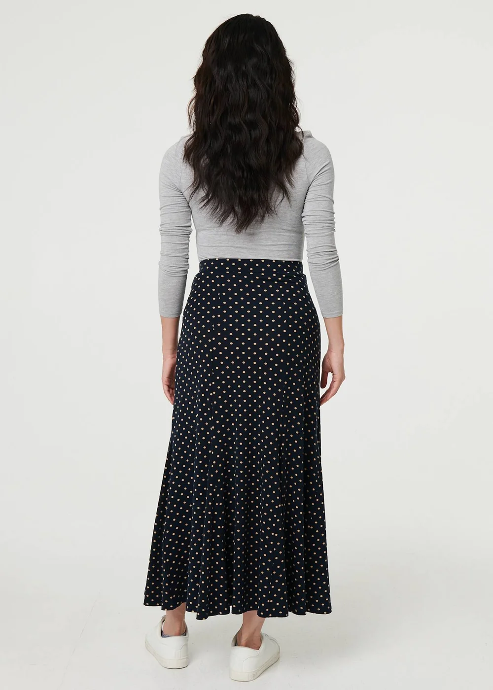 Izabel London Navy Polka Dot Print High Waist Maxi Skirt - 10 Image 2