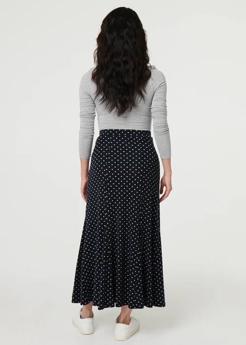 Izabel London Navy Polka Dot Print High Waist Maxi Skirt - 10 Image 2