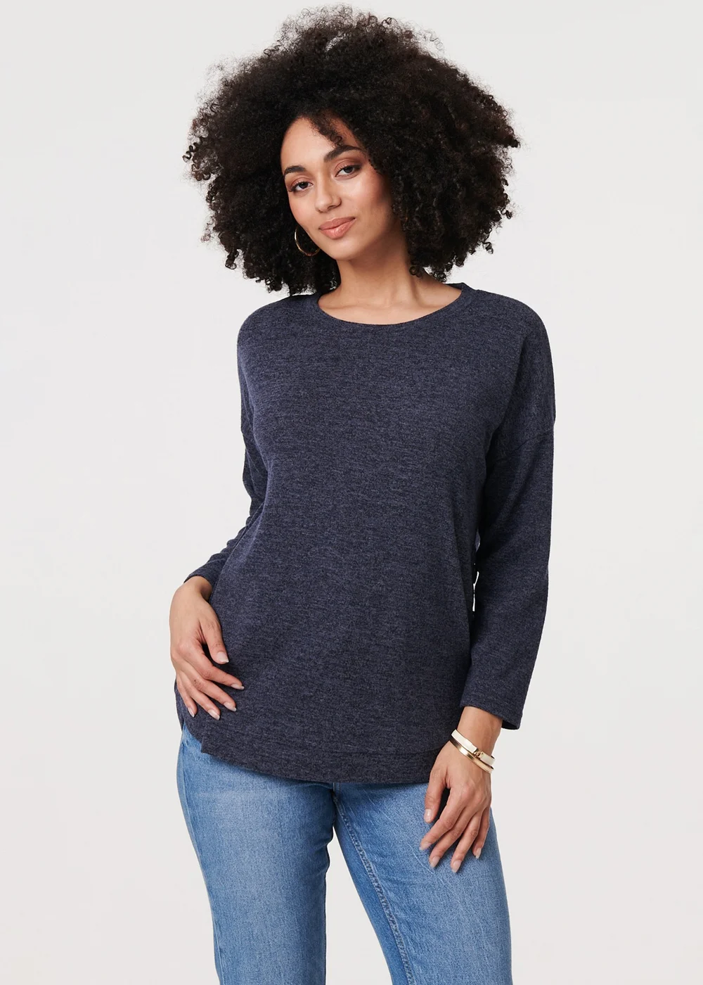 Izabel London Navy Relaxed 3/4 Sleeve Button Detail Top - 10 Image 1