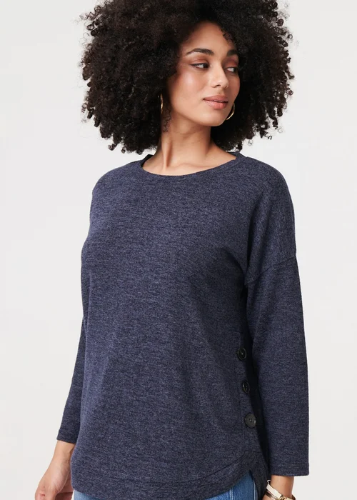 Izabel London Navy Relaxed 3/4 Sleeve Button Detail Top - 10 Image 3