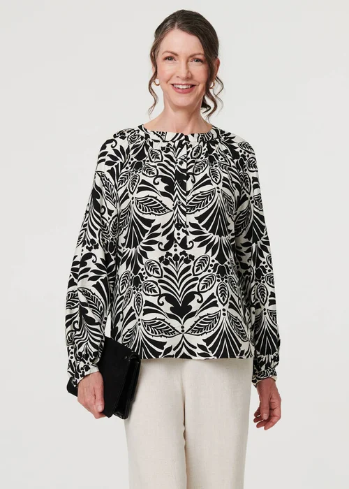 Izabel London Black Printed Long Sleeve Button Front Blouse - 14 Image 1