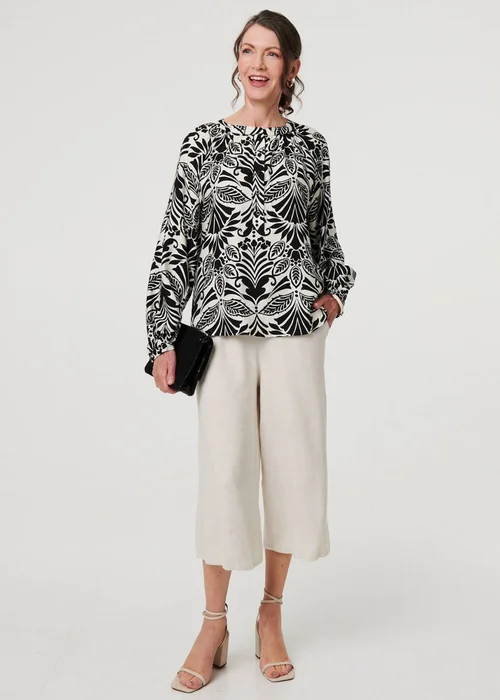 Izabel London Black Printed Long Sleeve Button Front Blouse - 14 Image 4