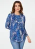 Izabel London Blue Animal Print Long Sleeve Curve Hem Top - 12 Image 1