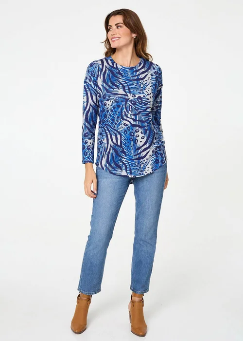 Izabel London Blue Animal Print Long Sleeve Curve Hem Top - 12 Image 4