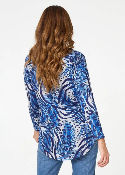Izabel London Blue Animal Print Long Sleeve Curve Hem Top - 12 Image 2