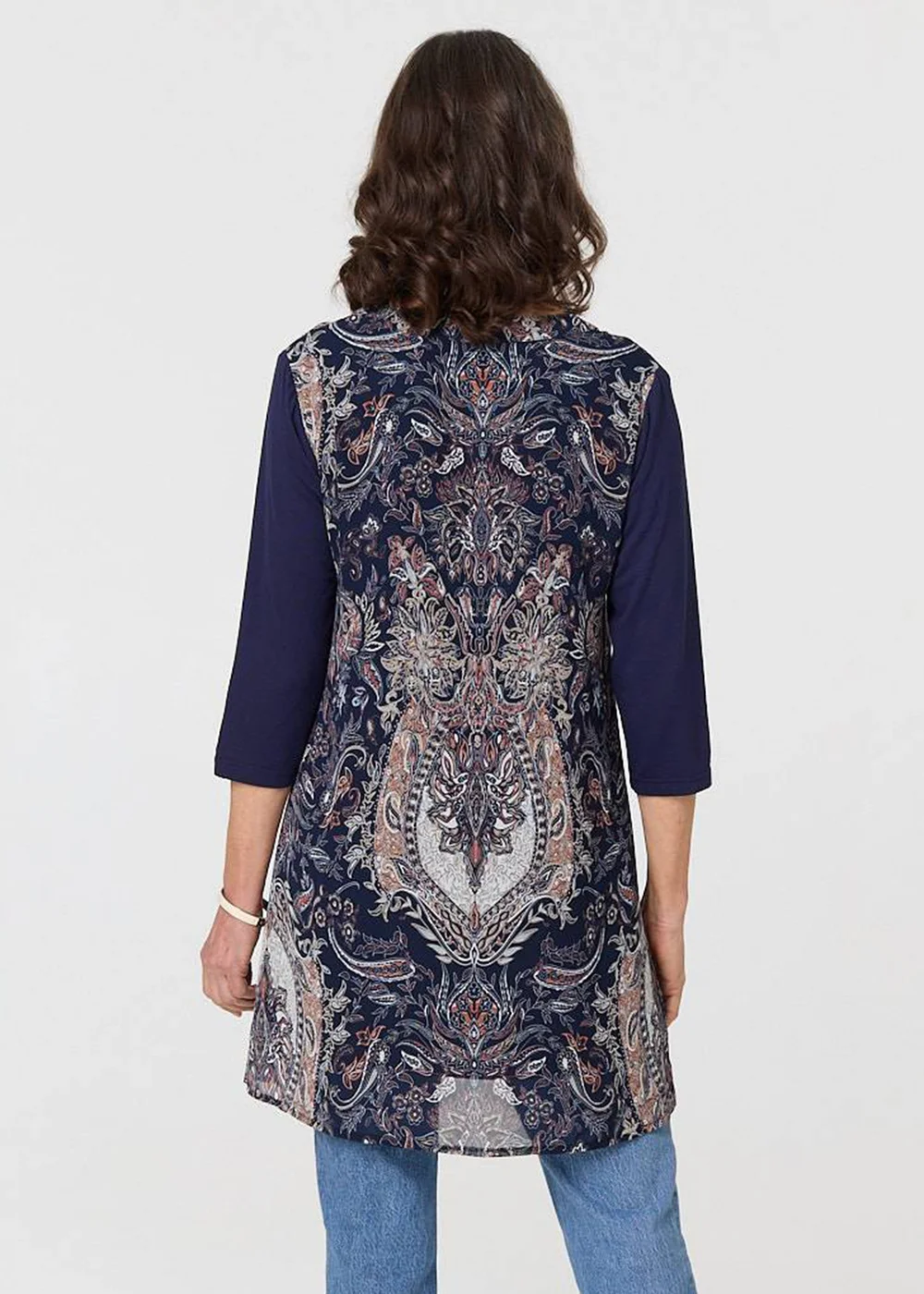 Izabel London Navy Paisley 3/4 Sleeve Semi Sheer Tunic Top - 8 Image 2
