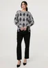 Izabel London Grey Printed Long Batwing Sleeve Relaxed Top - S Image 4