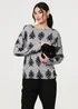Izabel London Grey Printed Long Batwing Sleeve Relaxed Top - S Image 1